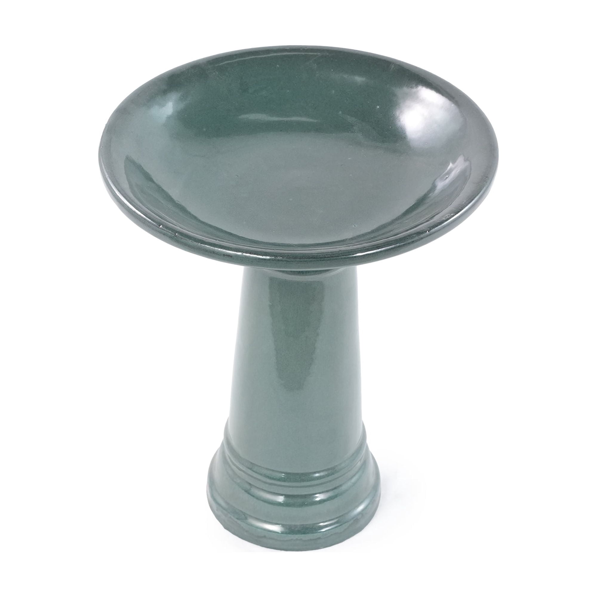 Ceramic Pedestal Bird Bath for Outdoor Garden, 12.4 Inch Diameter Vintage Forest Green Birdbath, Tall Backyard Patio Wild Bird Water Feeder Yard Decor