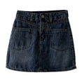thumbnail image 3 of JBXKXYW Mini Skirt 2024 Summer Women'S Casual High Waisted A Line Skirt Button Mini Denim Skirt With Pocket Womens Skirt (Blue,L), 3 of 4