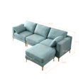 thumbnail image 7 of 93" Modern Leisure Sectional Sofa with Ottoman & 2 Moveable Pillows, 3 Seater L-Shaped Sofa Couch with Solid Wood Frame & Golden Metal Legs for Small Space, Living Room & Apartment, Turquoise, 7 of 7