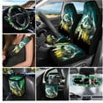 thumbnail image 2 of Yuyamidu Wolf Car Seat Covers Set of 15 Starry Sky Car Front Rear Seat Cover Steering Wheel Cover Seat Belt Covers Trash Box Air Vent Storage Bag Rear View Mirror Cover Car Cup Mat Key Chain, 2 of 7