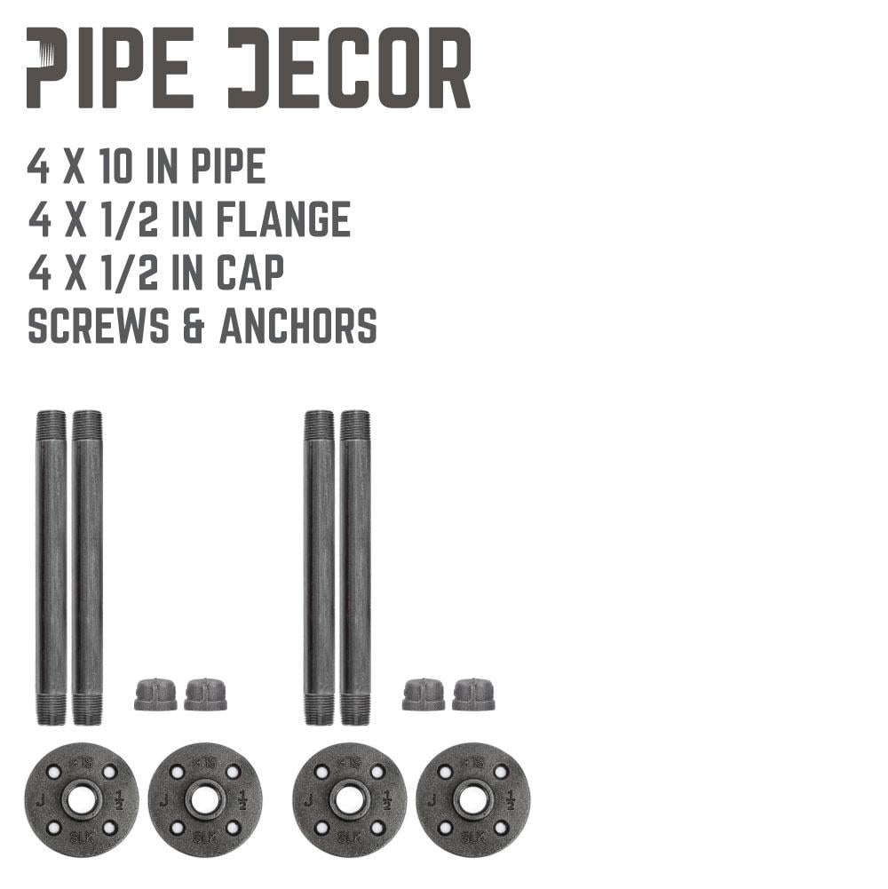 Pipe-Decor.com Industrial Shelf Brackets Set of four Industrial Steel Grey Iron Fittings Flanges and Pipes Vintage Hanging Wall Mounted Shelving