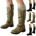 thumbnail image 6 of Oyedens Knee High Work Boots for Women Vintage Winter Knit Leather Slouchy Riding Combat Long Boots, 6 of 7