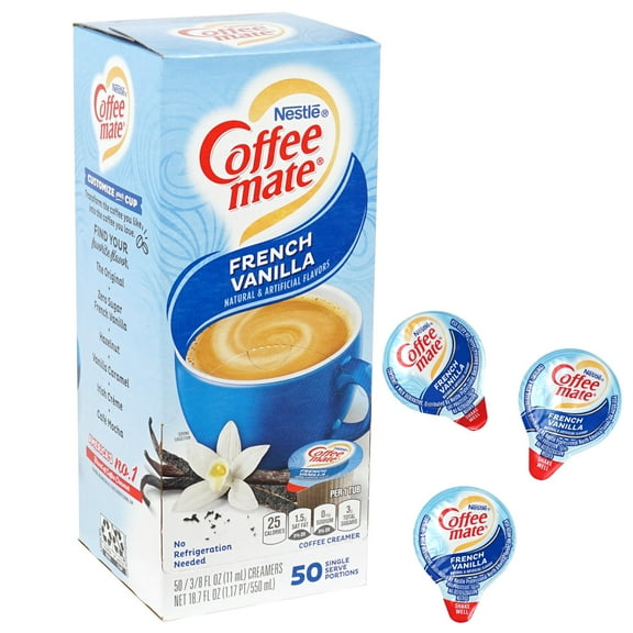 French Vanilla Liquid Coffee Creamer Singles, 50 Creamer Singles Serve Box (18.7 Fl Oz.), Coffee Creamer Packets
