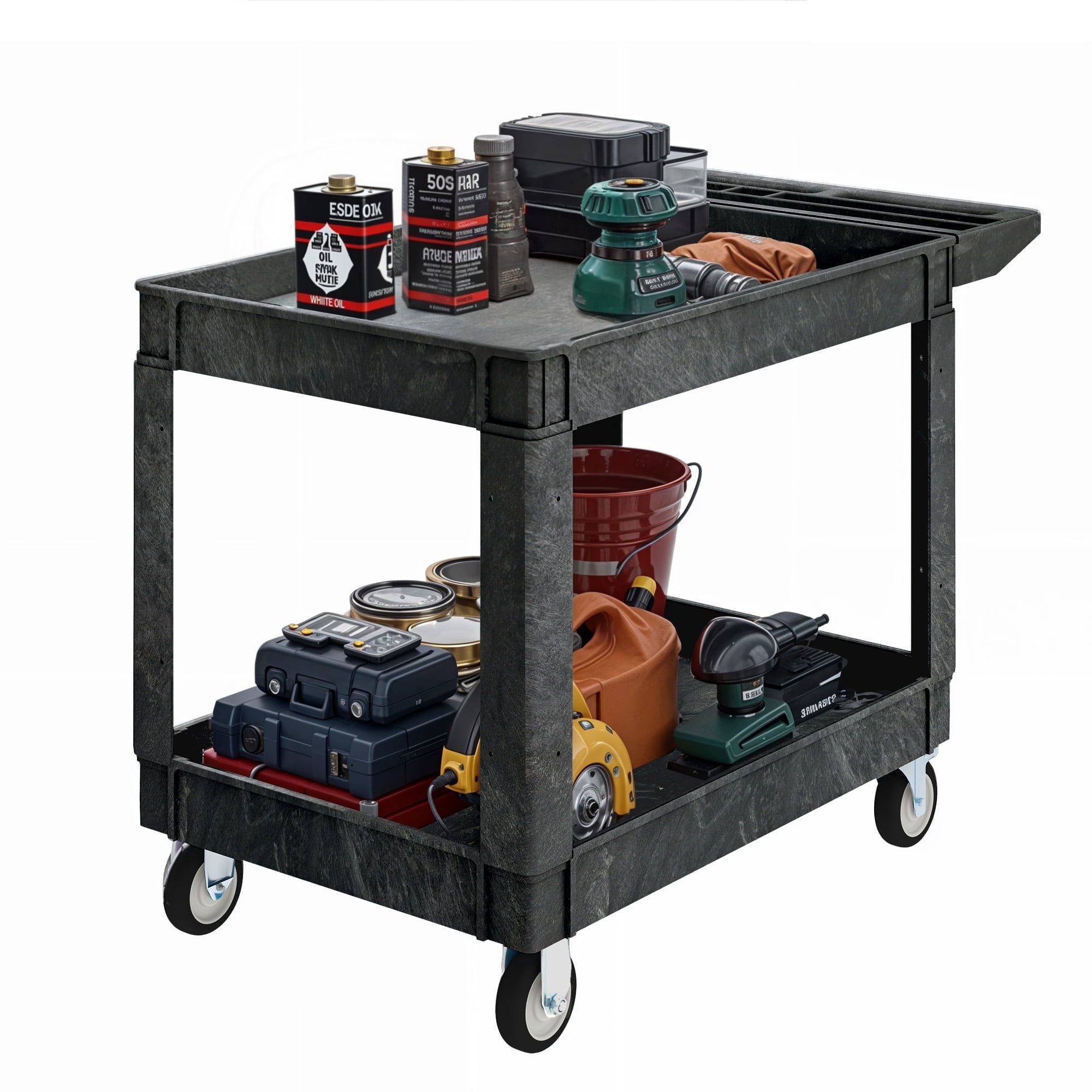 ModFusion Heavy-Duty Utility Cart with Wheels – 550 lbs Capacity Industrial Service Cart with Deep Storage Shelves for Easy Transport and Organization