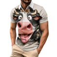 thumbnail image 3 of Men's 3D Graphic Shirts Short Sleeve Funny Animal Cow Print Quarter Zip Pullover Casual Summer Novelty Golf Tops Breathable Athletic T-Shirts for Men, 3 of 6