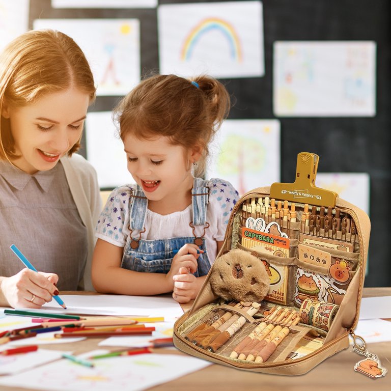 Carpincho Capybara Pencil Case Stationery Set - Large Capacity Organizer With Pens, Rulers, Stickers & More