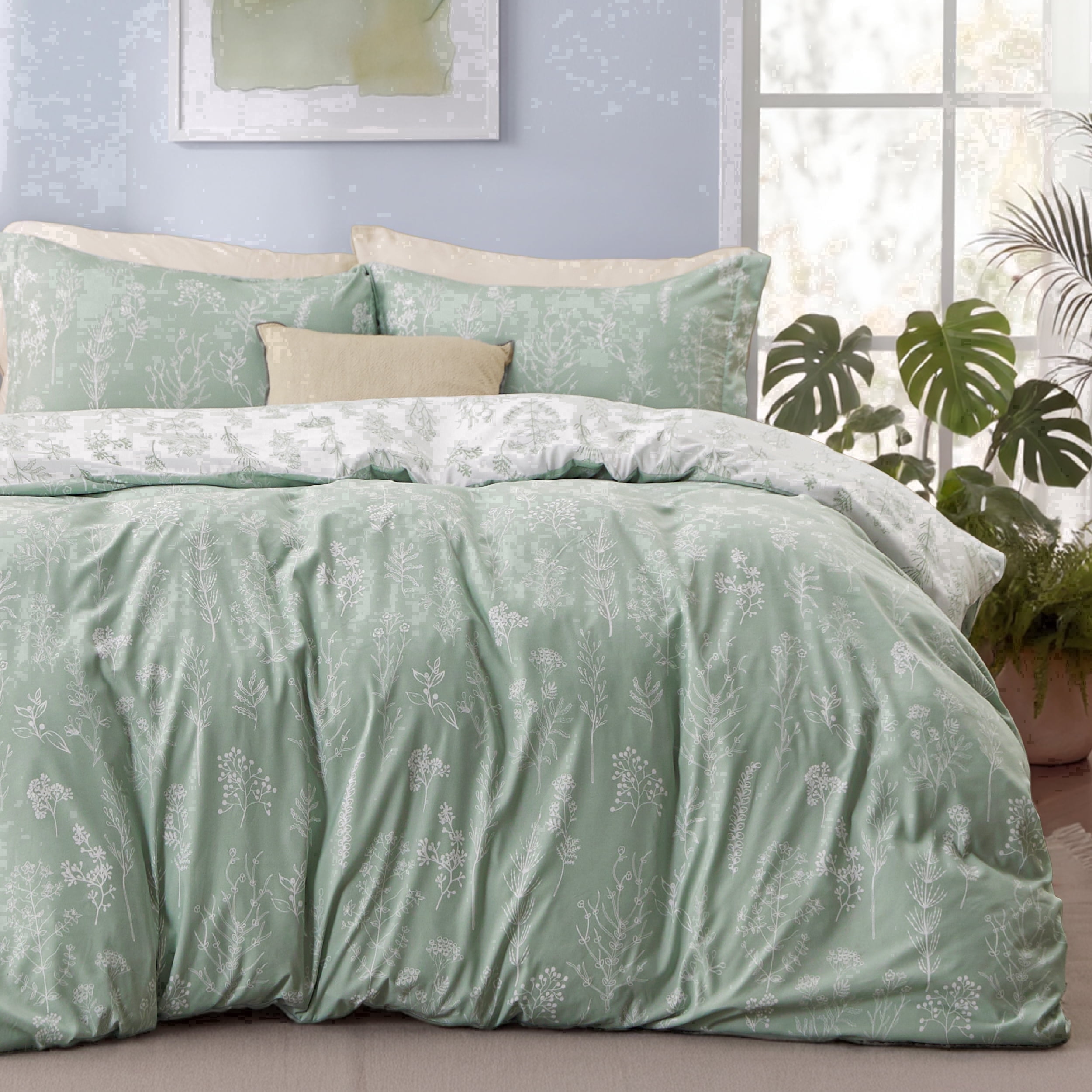 U by Bedsure 2 Pieces Sage Green Comforter Sets, Extra Long Twin-XL Bedding Set, Sage Green College Dorm Bedding Set Twin Size, 2 Pieces Cute Soft Floral Bedding