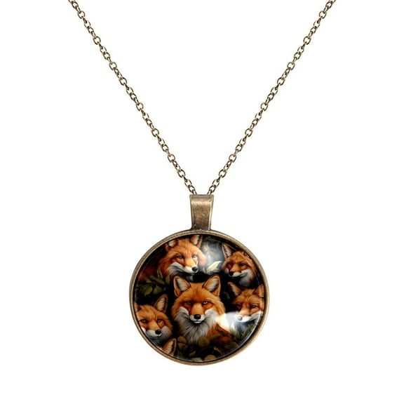 Fox Necklace Personalized Custom Photo Round Pendant Adjustable Stainless Steel Necklaces with Gift Box for Men Women Mothers Valentine's Jewelry Gift