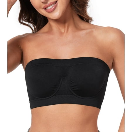 Exerin Women s Strapless Bra Non Padded Underwire Bandeau Minimizer MultiWay Plus Size Bras(Black S)