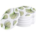 thumbnail image 1 of RYLABLUE Ginkgo Leaf Line Style Set of 2 Car Coaster for Drinks, Absorbent Ceramic Stone Coasters Cup Mat with Cork Base for Home Kitchen Room Coffee Table Bar Decor, 1 of 5