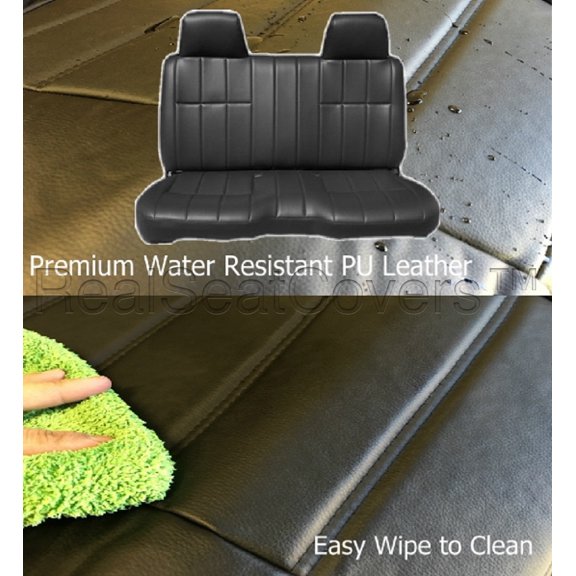 Front Bench Seat Cover for Toyota Pickup 1984 - 1989 A25 Molded Headrest Small Notched Cushion (Black PU Leather)