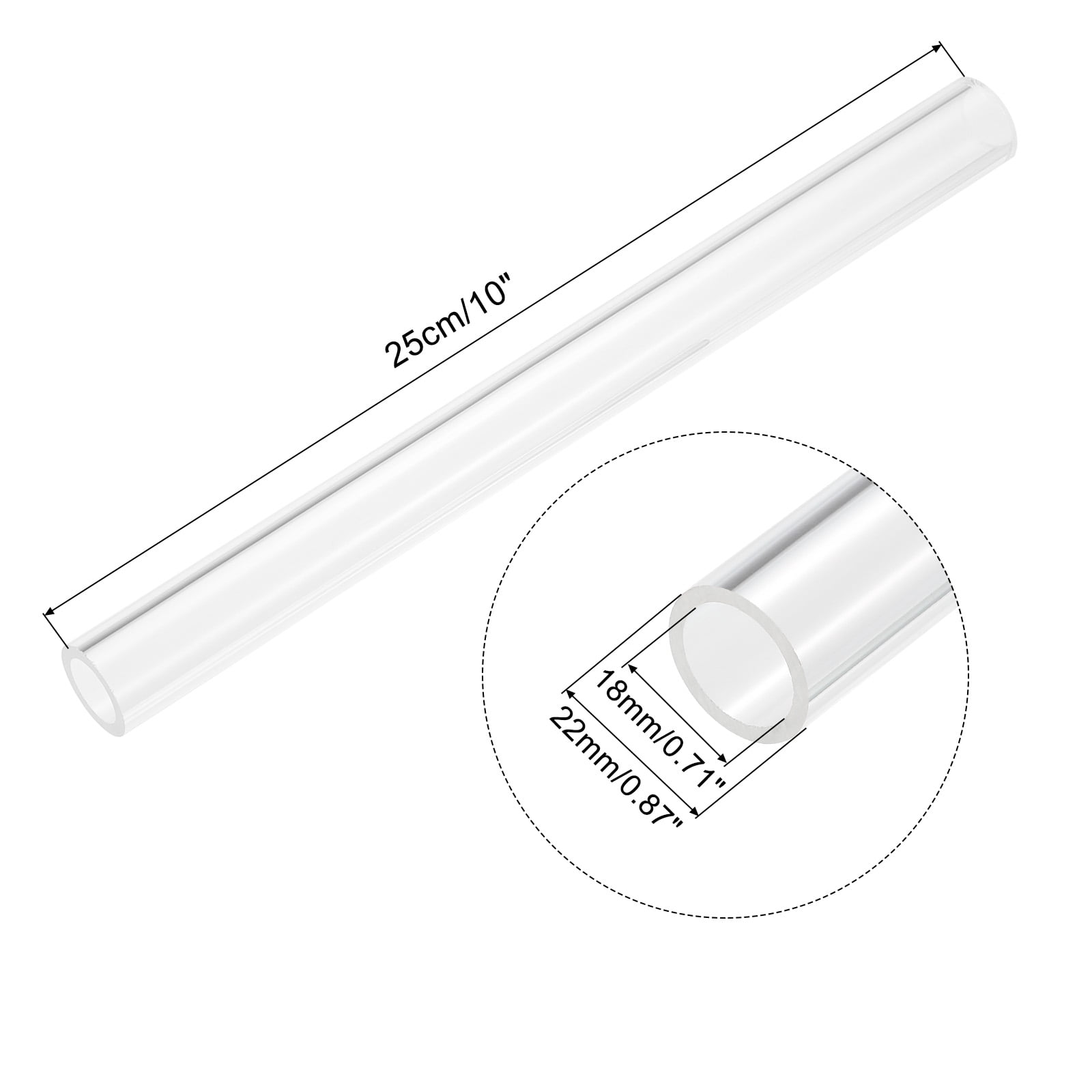 Clear Acrylic Pipe Tube - 18mm ID, 22mm OD, 14" Length For DIY, Lamps, Water Cooling - View #5