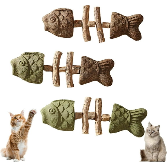 Fix Your Cat’s Dental Health, Creative Fish Bone Cat Toy – Wooden Catnip Teeth Cleaning Stick, Natural Fishbone Cat Dental Toy, Durable Feline Tooth Care Tool(3pcs-Mix)