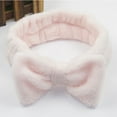 thumbnail image 3 of Bowknot Headband Solid Color Ladies Wide Face Wash Headband Plush Headband, Ivory Pink, 3 of 4