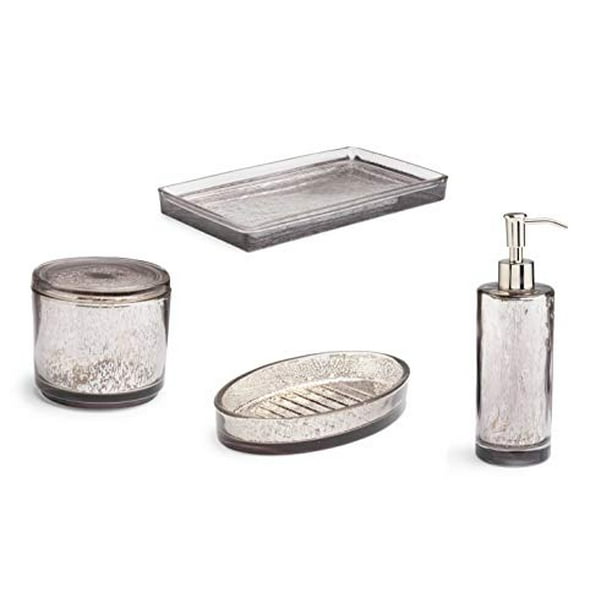 Turkishtowels 4 Piece Bath Accessory Set Faiyum Glass Bath Accessories Lotion Dispenser Cotton Jar Tray Soap Dish Walmart Com Walmart Com