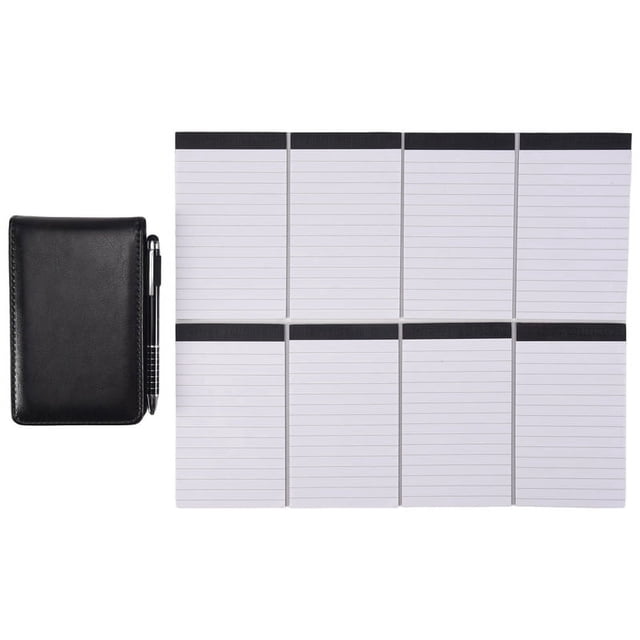 Juego de 10 Mini Blocs de Notas de Bolsillo con BolíGrafo de Metal y Recambios para Libreta de Bolsillo (Negro)