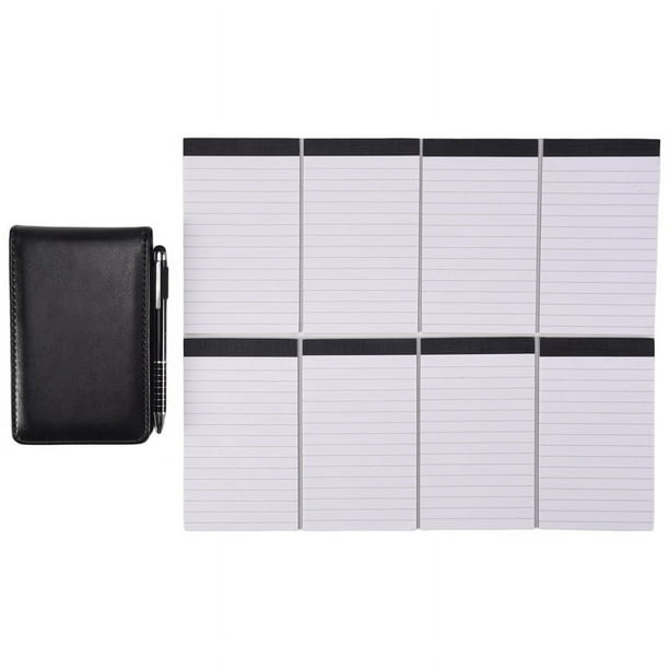 Juego de 10 Mini Blocs de Notas de Bolsillo con BolíGrafo de Metal y Recambios para Libreta de Bolsillo (Negro)