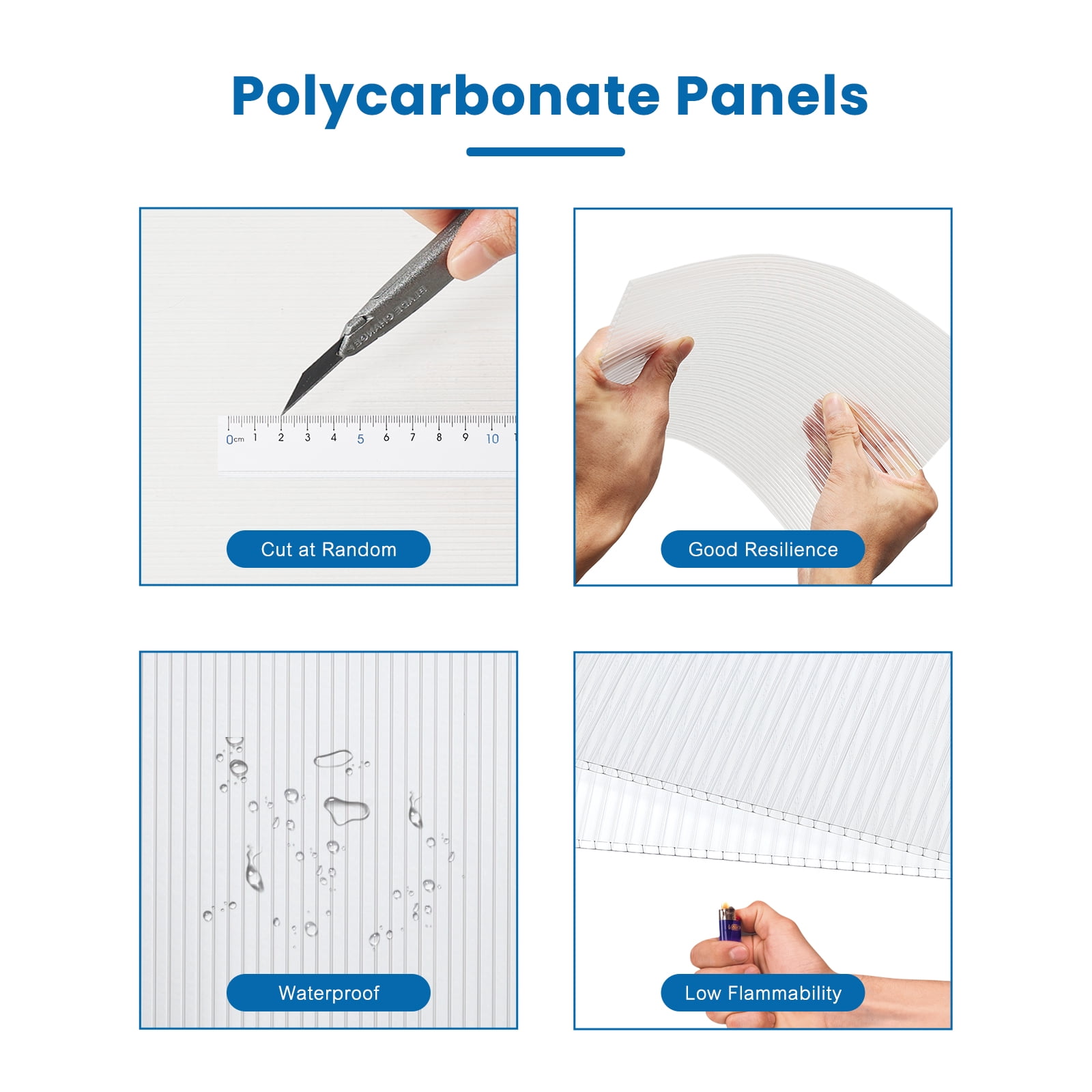 BPS 6Pcs 24"W x 48"L x 0.4" Polycarbonate Panels, Twin-Wall Reinforced Clear Sheets for Greenhouse