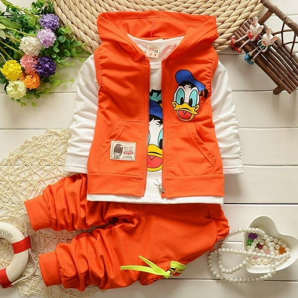Conjuntos de ropa para ninos moda para ninos pato Donald camiseta para bebe chaleco abrigo y pantalones traje de 3 uds trajes deportivos de Mickey para ninos Suit3T Gao Jinjia LED