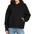 thumbnail image 2 of XRoczxe Women Classic Cropped Hooded Pullover Sweatshirt Drawstring Hood With Kangaroo Pocket Wrinkle Resistant Soft Casual Basic Top Assorted Solid Colors, 2 of 5