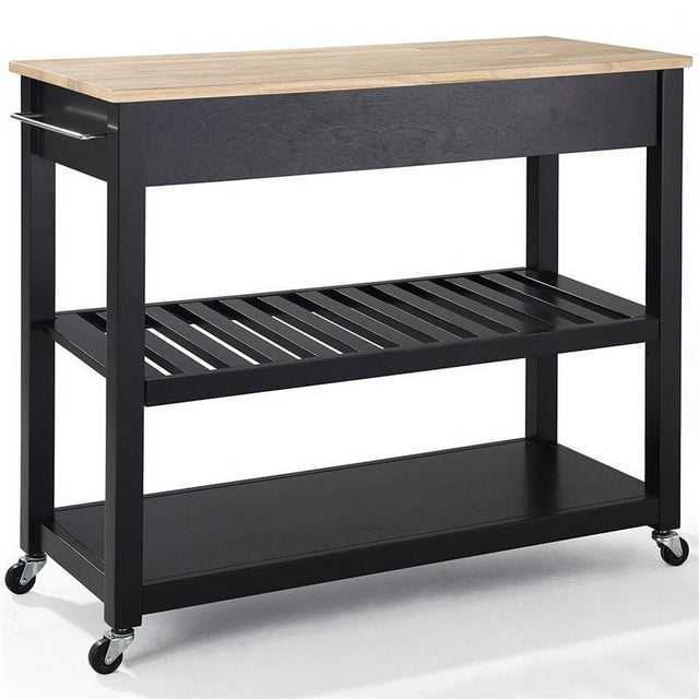 Crosley 2 Drawer Natural Wood Top Kitchen Cart in Black