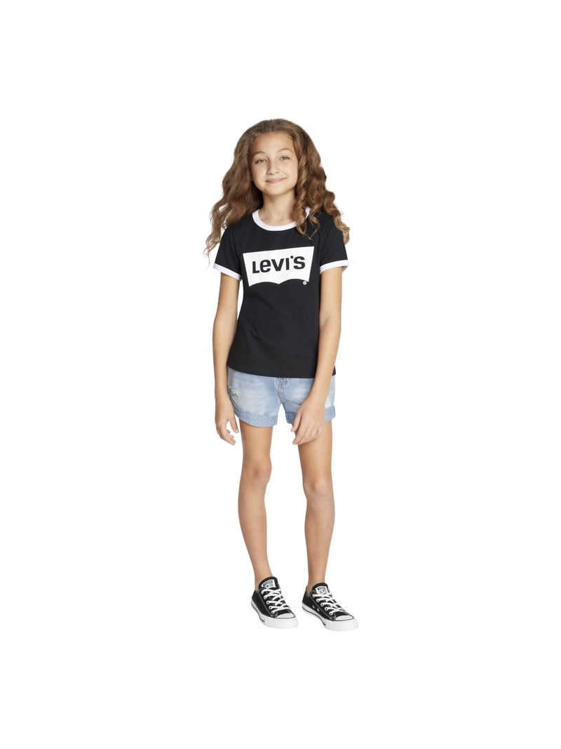 T Shirt femme Levis en lin et lyocell noir rayé blanc