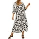 thumbnail image 1 of INSPIRE CHIC Vestidos de Verano para Mujeres con Flores, Cuello Cuadrado, Manga Corta, Corte A, Vestido Maxi Fruncido en S Beige y Negro, 1 of 6