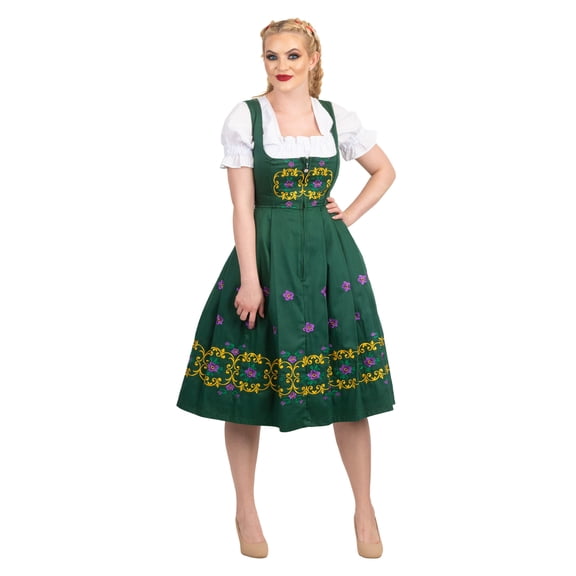 Dirndl Trachten Haus 3 Piece Long German Oktoberfest Dirndl Cotton Dress for Womens and Girls - Green