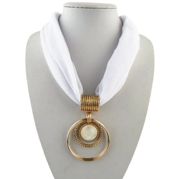 Short Scarf Alloy Vintage Faux Crystal Hoops Pendant Collar Chain Necklace Soft