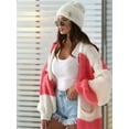 thumbnail image 5 of Womens Cardigan Sweaters Fall Winter Knitted Rainbow Color Block Striped Cozy Long Sleeve Open Front Pockets Red XXXL, 5 of 6