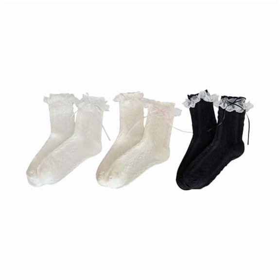 Eryueer Ruffle Socks Women, Cute Ankle Bow Frilly Loafer Cotton Crew Socks for Women Girls