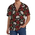 thumbnail image 1 of Balery Red Rose Skull Camisa Casual de Manga Corta con Botones para Hombre, Texturizada, Estilo Cubano, para Playa, Verano-Medium, 1 of 5