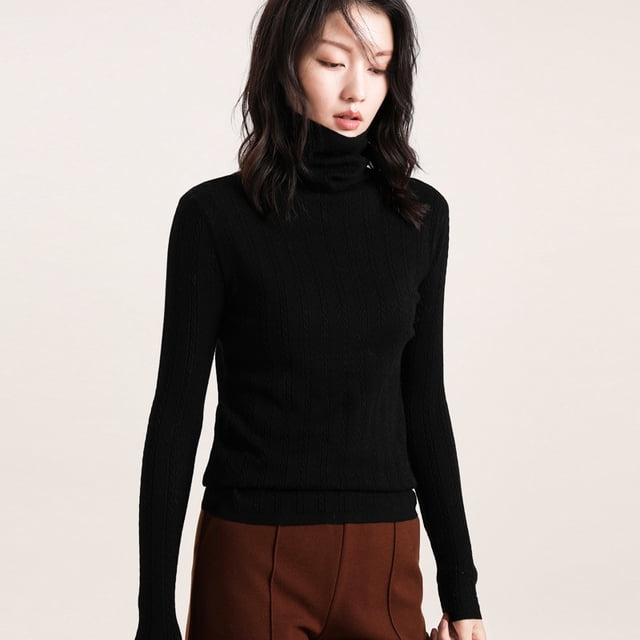 Suéter de cuello alto apilado corto de mezcla de lana para mujer, suéter de punto de base entallado y grueso para otoño e invierno