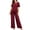Wine, variant on Womens Cut Out Short Sleeve Ruffle Layered Chiffon Top and Wide Leg Palazzo Pants Two Piece Outfit Solid Color Elastic Waist Flowy Lightweight Formal Casual Co Ord Set