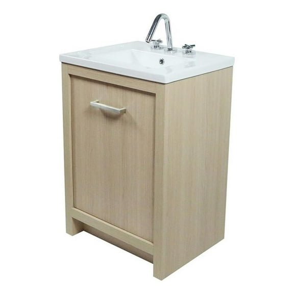 24" Single Sink Vanity In Neutral Finish with White Ceramic Top