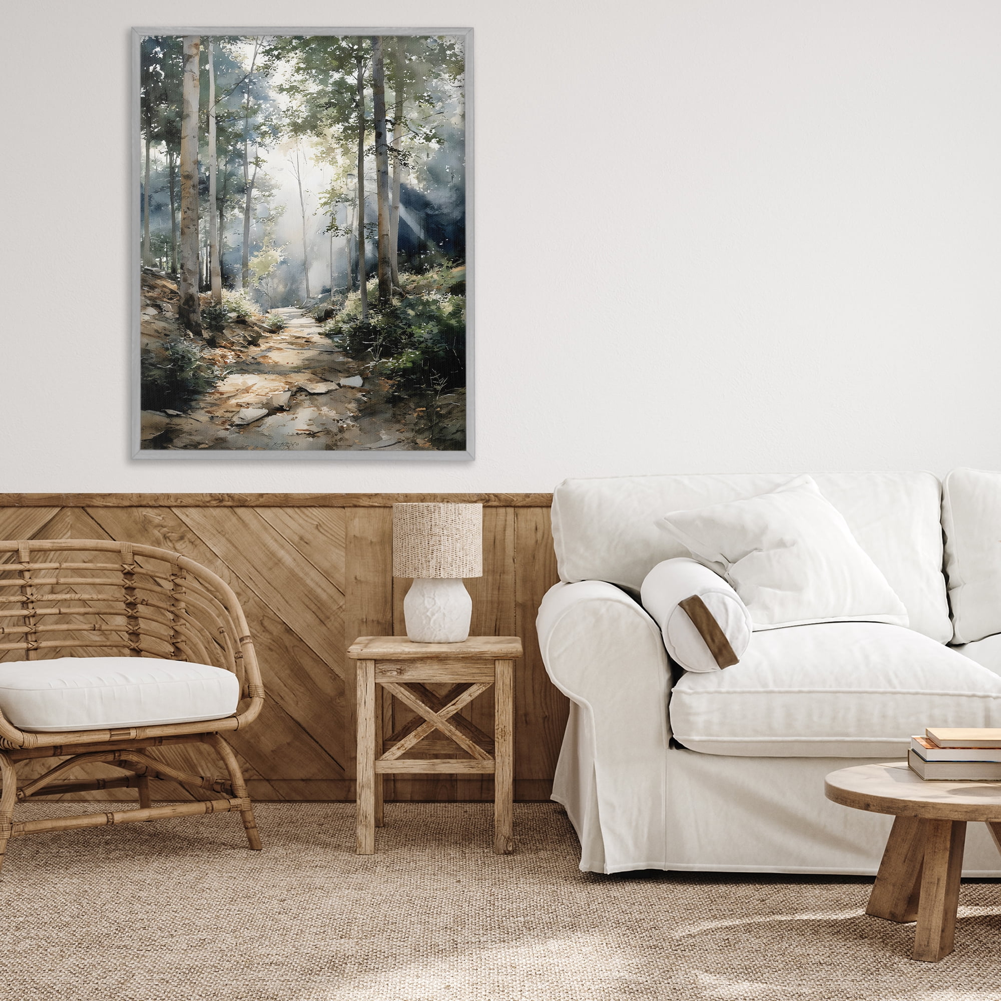 Stupell Industries Through The Woods Pathway Gray Framed Giclee Art, design by Franklyn Gregory