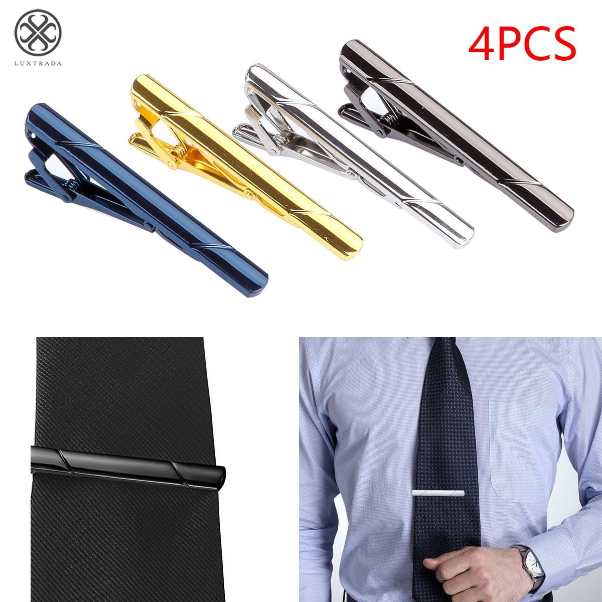 2PCS/Set Luxury Arrow Shape Men Stainless Steel Solid Color Wedding Tie Clip Exquisite Necktie Tie Clips Jewelry Set Gold & Silver 