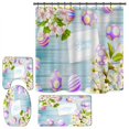 thumbnail image 2 of 4PCS Shower Curtain Set-Cartoon Funny Rabbit Wooden Boart Easter Egg Pysanka Osterei, Polyester Fabric Bunny Bathroom Shower Curtain Bathroom Mat U-carpet Toilet Cover Set with Hooks, 2 of 4