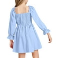thumbnail image 3 of Langwyqu Solid Color Square Neckline Girls Lantern Sleeve Dress For 4-14 Y, 3 of 5