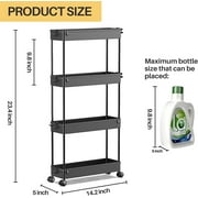 SOYO 4 Tier Slim Rolling Storage Cart Organizer, Mobile Shelving Unit Utility Cart Tower Rack for Kitchen Bathroom Laundry Narrow Places, Black