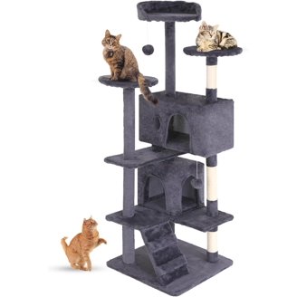 ZenStyle 53-inch Cat Tree, Condo Scratching Post Tower, Plush Dark