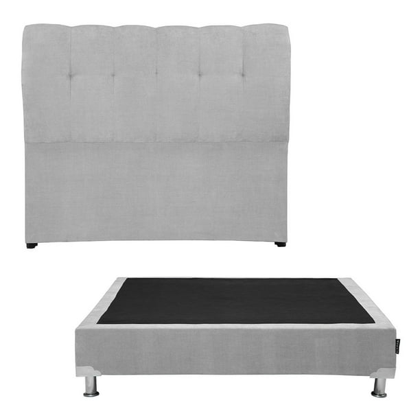 Cabecera Matrimonial Nube + Box Base Cama Gris Ash