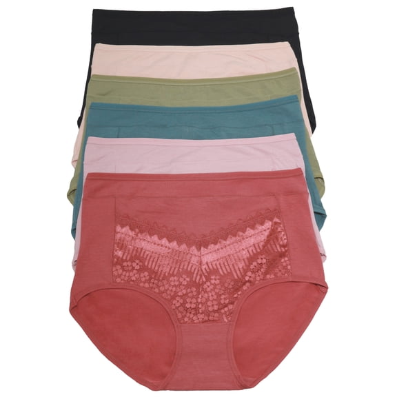 Angelina Women's High Rise Lace-Embellished Cotton Brief Panties (6-Pack)