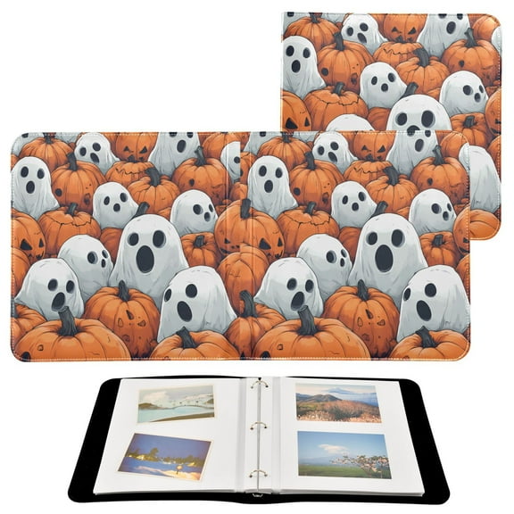 Leather Cover Photo Album 80 Pockets 4x6 Photos Bookshelf Picture Album Cartoon Ghosts Hide in Pumpkins