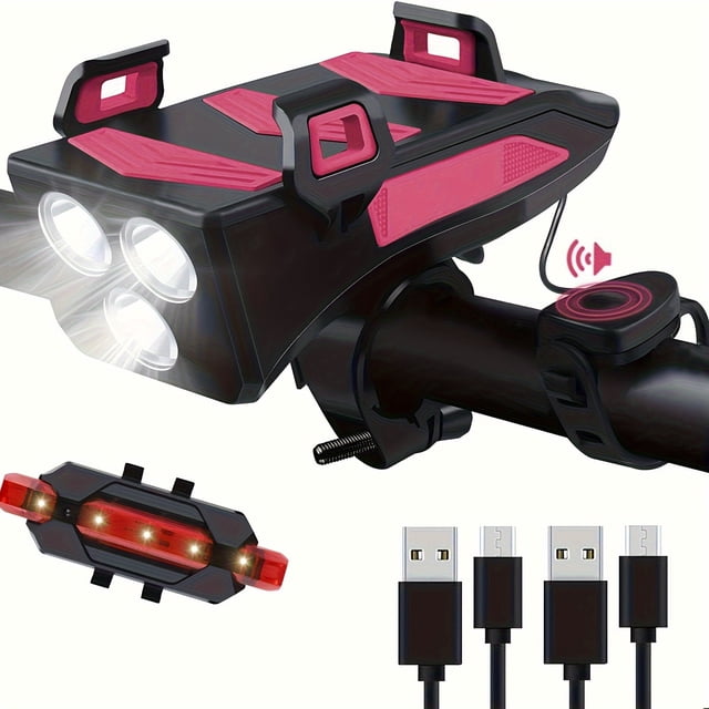 QJUHUNG 4000mAh Super Bright USB Rechargeable Bike Light Set - Phone Holder & Tail Light - Perfect For Cycling!