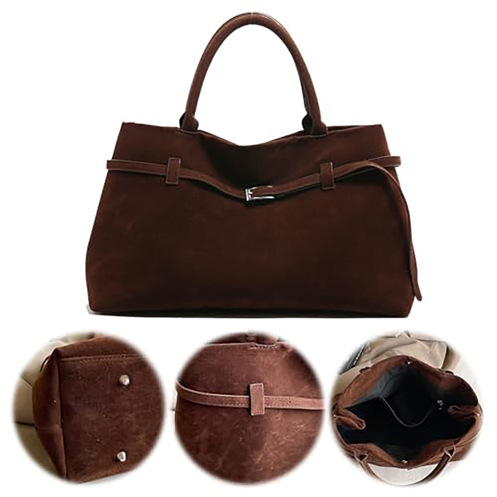 XIMIN Ladies Top Handle Satchel Suede Tote Bag for Women Womens Purse Handbag Brown Retro Top Handle Bag Fashion Shoulder Satchel Work Bags