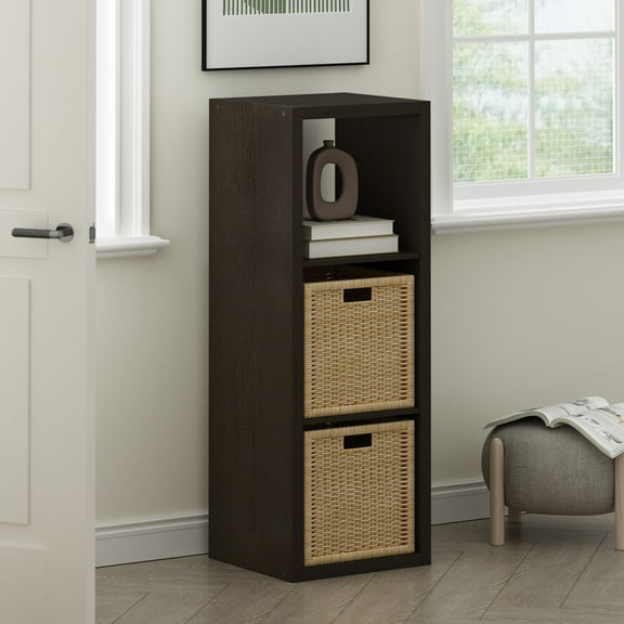 Furinno Cubicle Open Back Decorative Cube Storage Organizer in 3-Cube Dark Oak