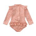 thumbnail image 2 of MIASHUI Girls One Piece Swimsuit Long Sleeve Rash Guard Bathing Suits with Hat,Pink,7-8 Years, 2 of 9