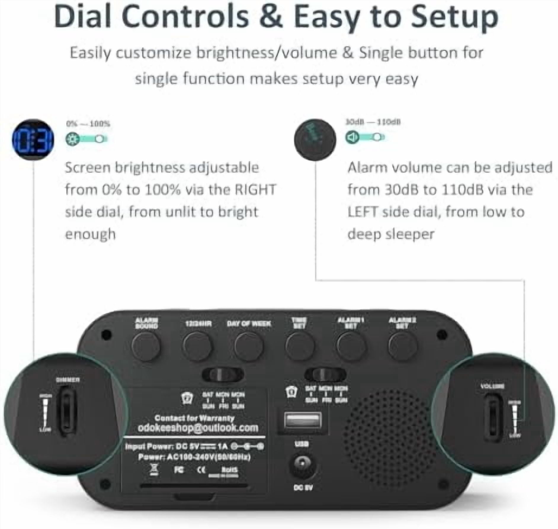 Digital Dual Alarm Clock for Bedroom, Easy to Set, 0-100% Dimmer, USB Charger, 5 Sounds Adjustable Volume, Weekday/Weekend Mode, Snooze, 12/24Hr, Battery Backup, Compact for Bedside(Blue)