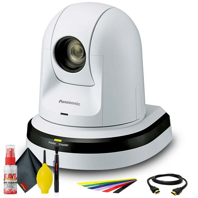 Panasonic AW-HE38W 22x Zoom PTZ Camera with HDMI Output (White) (AW-HE38HWPJ) + Deluxe Cleaning Set + HDMI Cable + Velcro Straps -Base Bundle